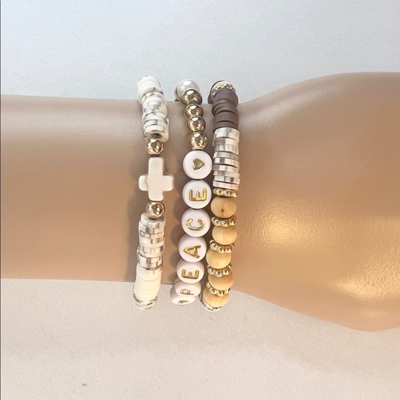 Natural Stone Cross and Peace Beads Bracelet - Picture 2 of 8